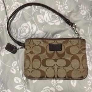 Coach Tan and Brown Signature Wristlet